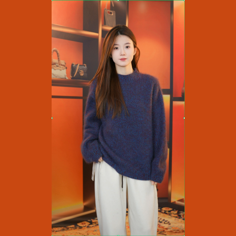 【山羊绒质地，400克加厚】康赛妮手工编织羊毛半高领毛衣外套女宽松