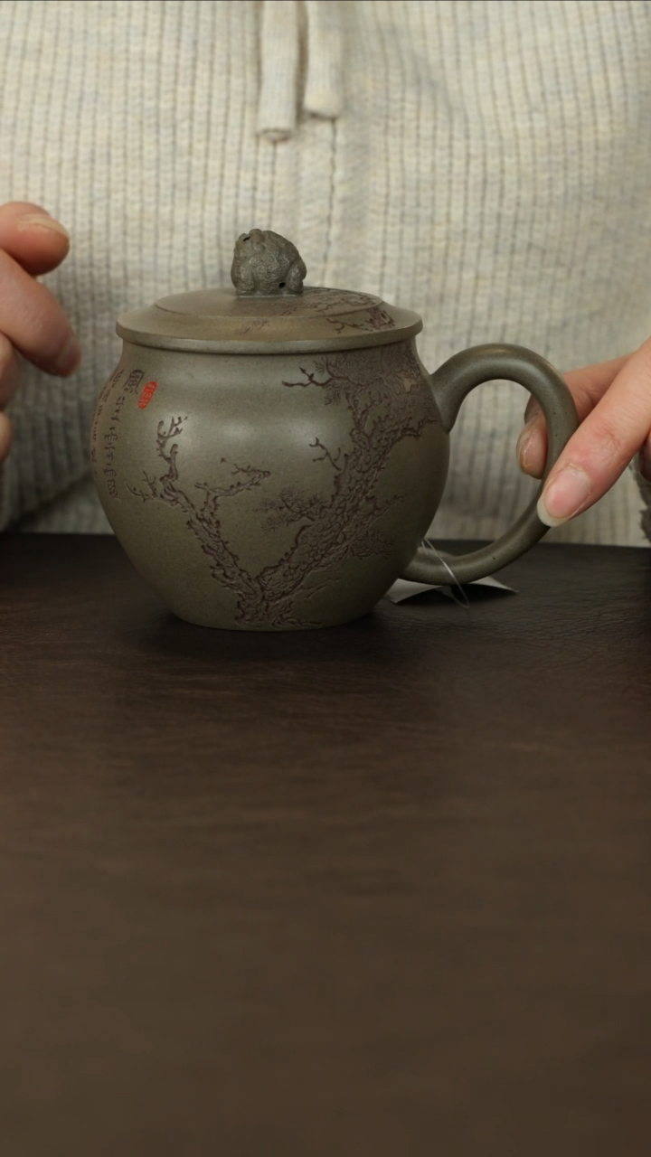 【闪购商品】紫砂茶杯直播福利蒋文琴蟹壳青金蟾盖杯刻松