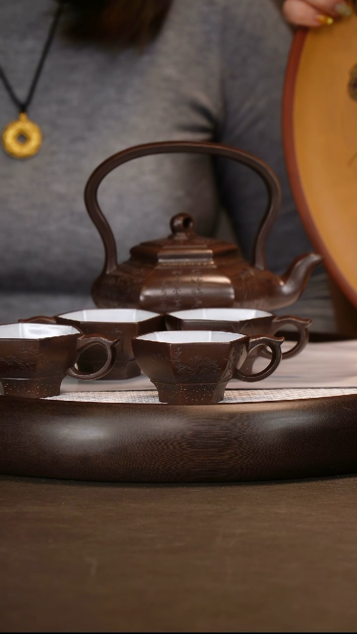 【朱持平】六方工宫灯提梁套组 430cc+证书+赏盘