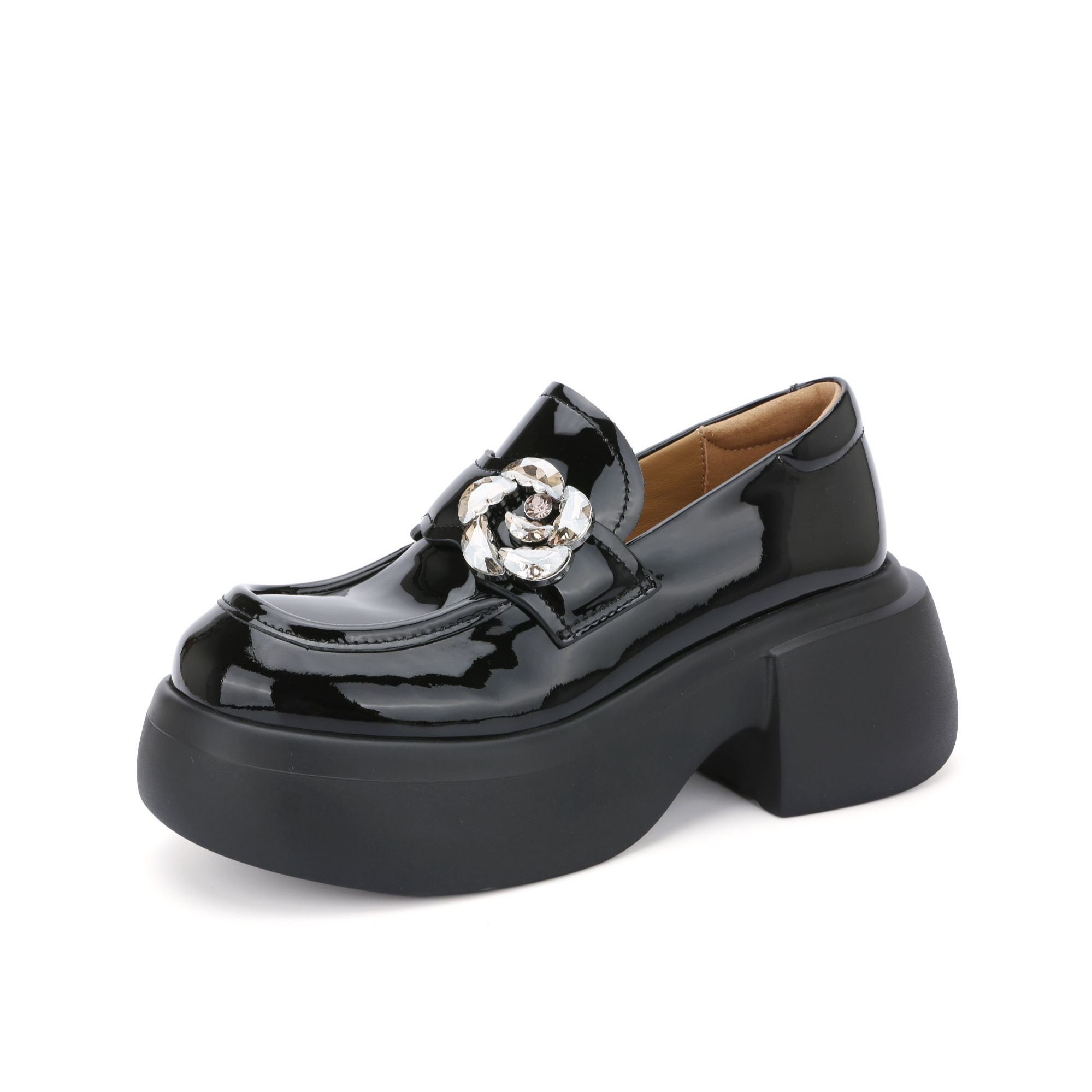 知足敏儿原创正品真皮女鞋新款英伦风乐福鞋时尚钻扣673-65