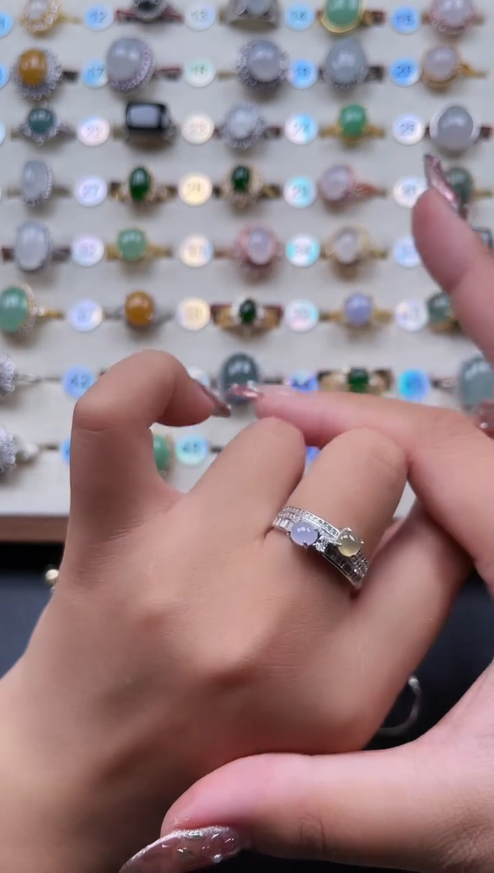 翡翠戒指银S925镶嵌天然A货翡翠戒指