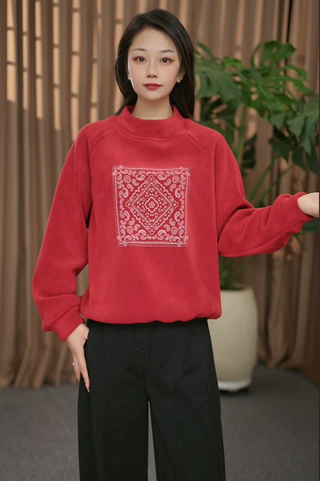 【沐光】圆领冬季保暖加绒加厚印花长袖套头宽松款休闲女士卫衣国潮