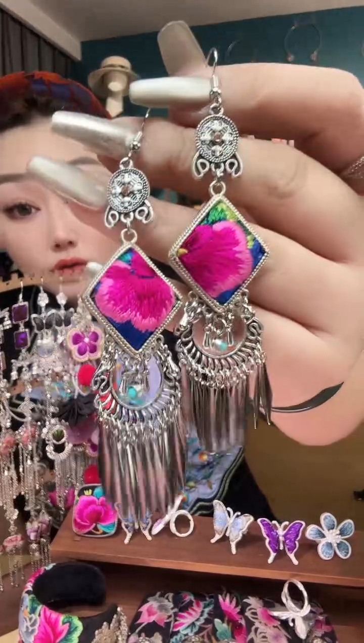 刺绣纯手工民族风刺绣耳环