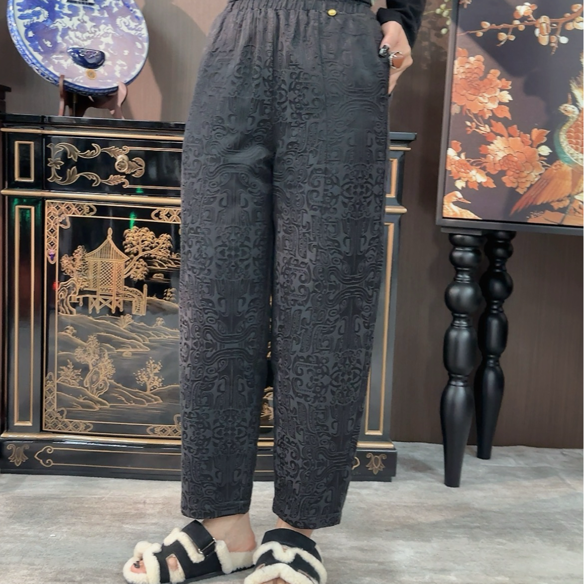 Betty Bairn【晚舟】国风新中式真丝提花冬季加厚棉裤A6172
