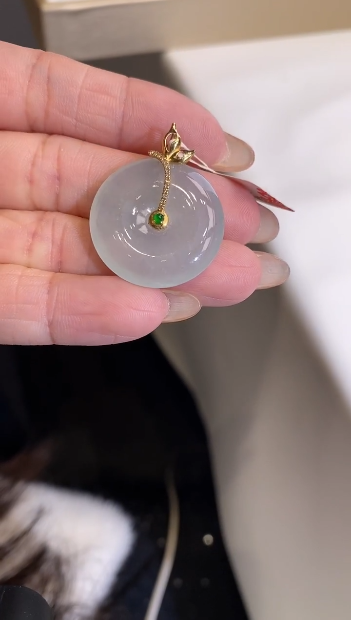 吊坠(不含链)18K金镶嵌翡翠平安扣