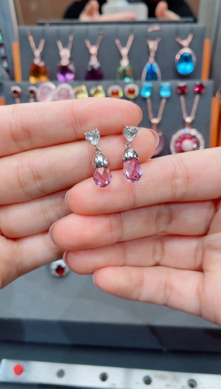 银S925镶嵌耳饰水晶水晶耳饰