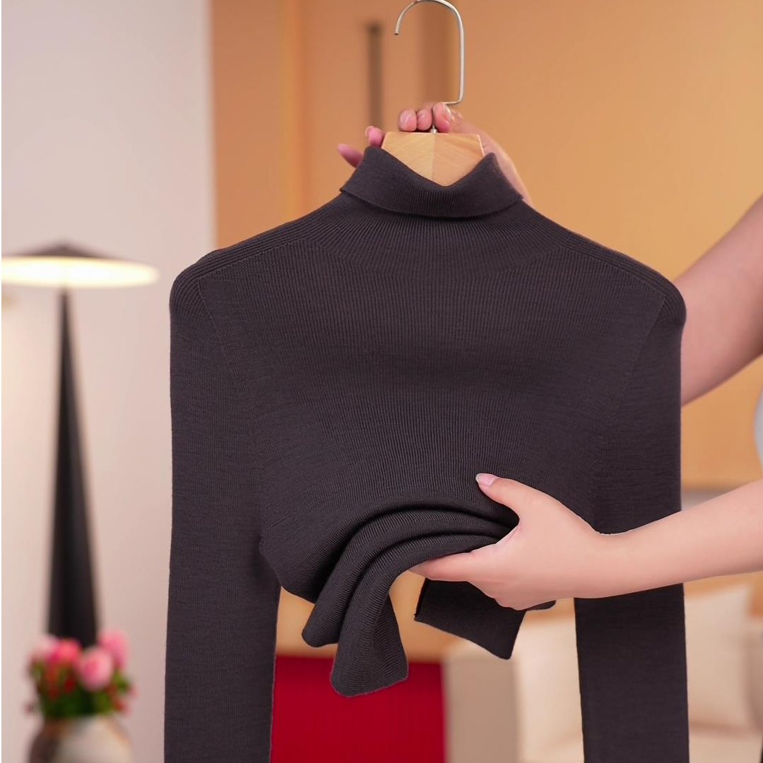 2025秋冬新款100%精纺全羊毛长袖无缝打底针织衫高领保暖修身女款