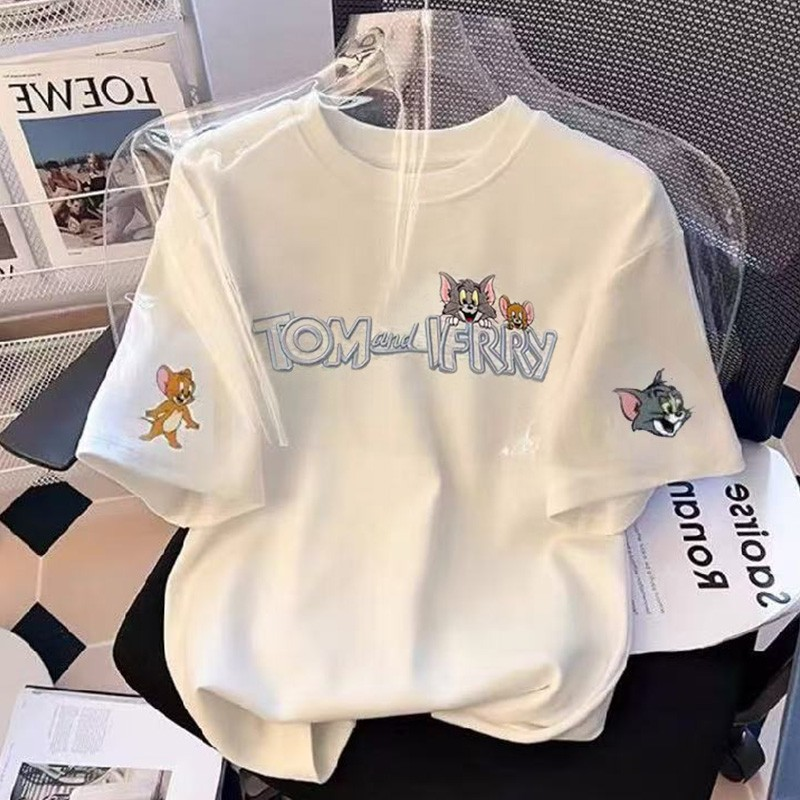 2025夏季短袖休闲上衣男女同款圆领印花T恤 猫和老鼠