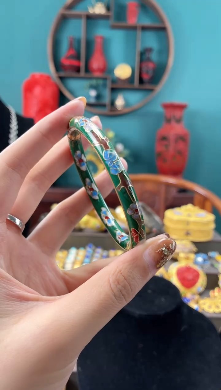 红*非遗手工景泰蓝开口镯子57-62绿色