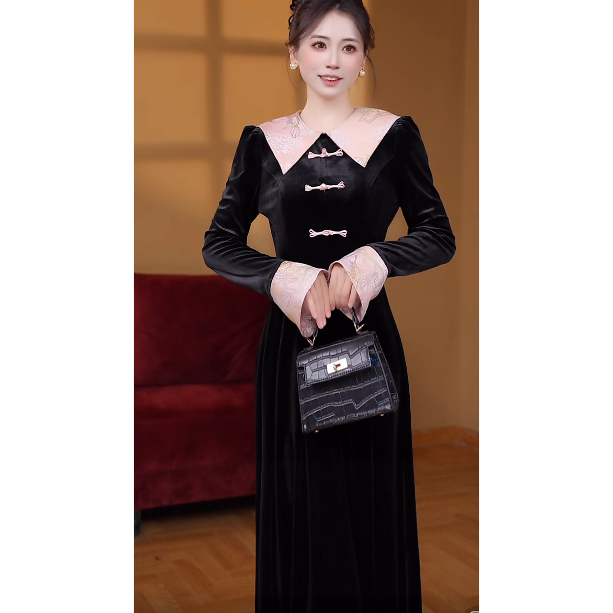 【瑞瑞定制】连衣裙2025秋新款新中式国风轻奢气质长裙裙子女TX0140