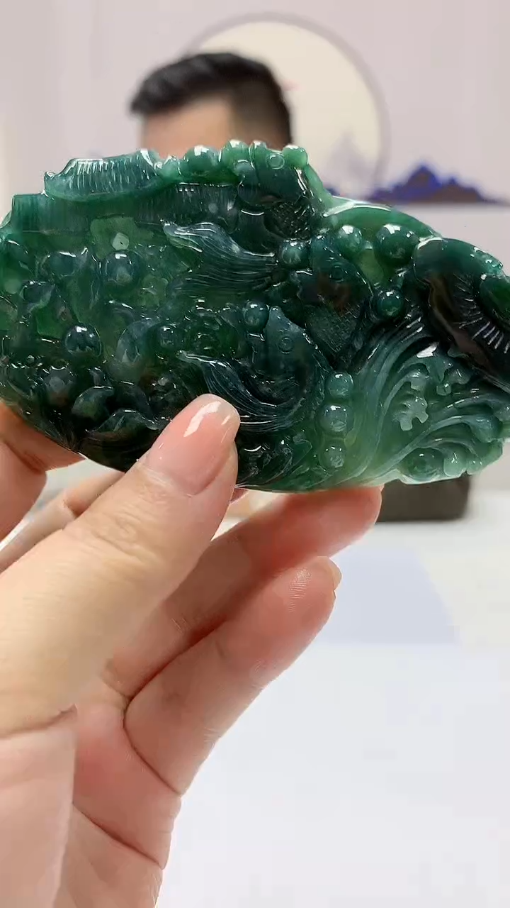 【闪购商品】定制翡翠未镶嵌5152ms-毛货135荷叶鱼