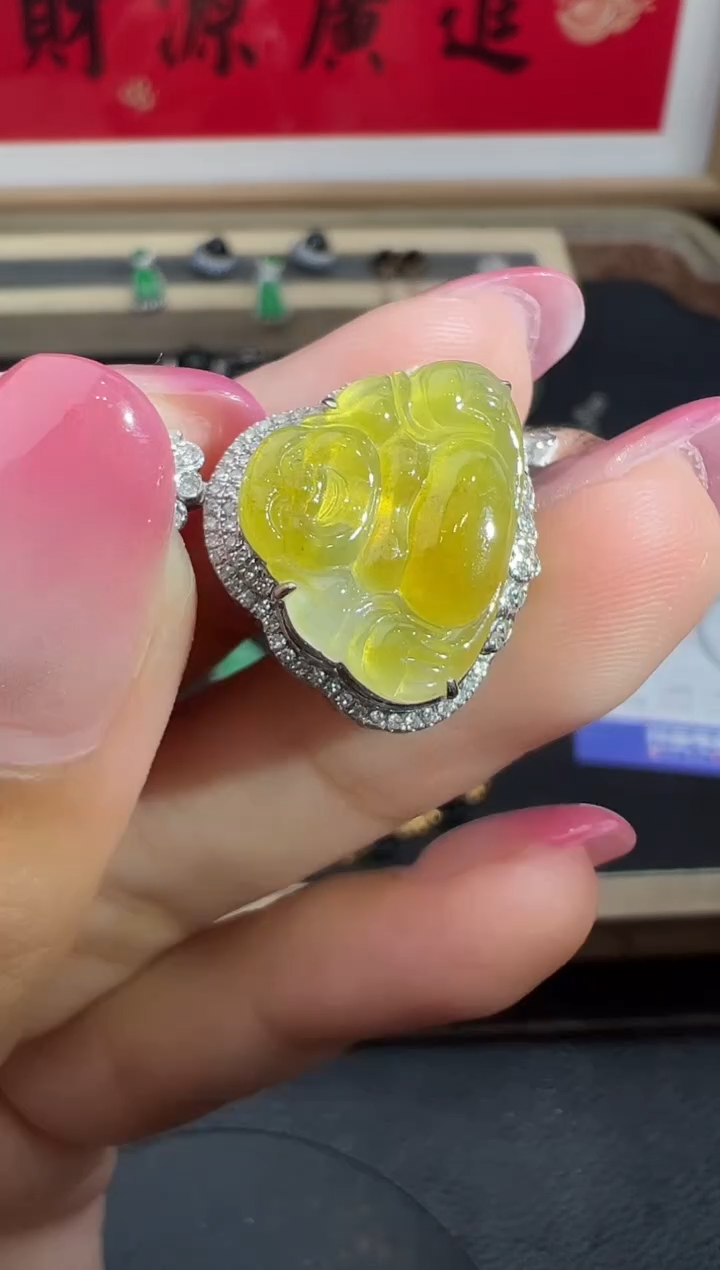 吊坠(不含链)18K金镶嵌翡翠勿拍