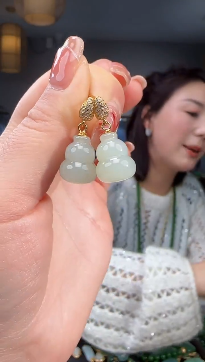 银S925镶嵌和田玉耳饰1