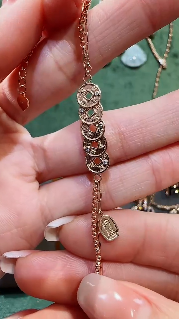 【闪购商品】钻石手链18K金镶嵌18K金钻石铜钱手链