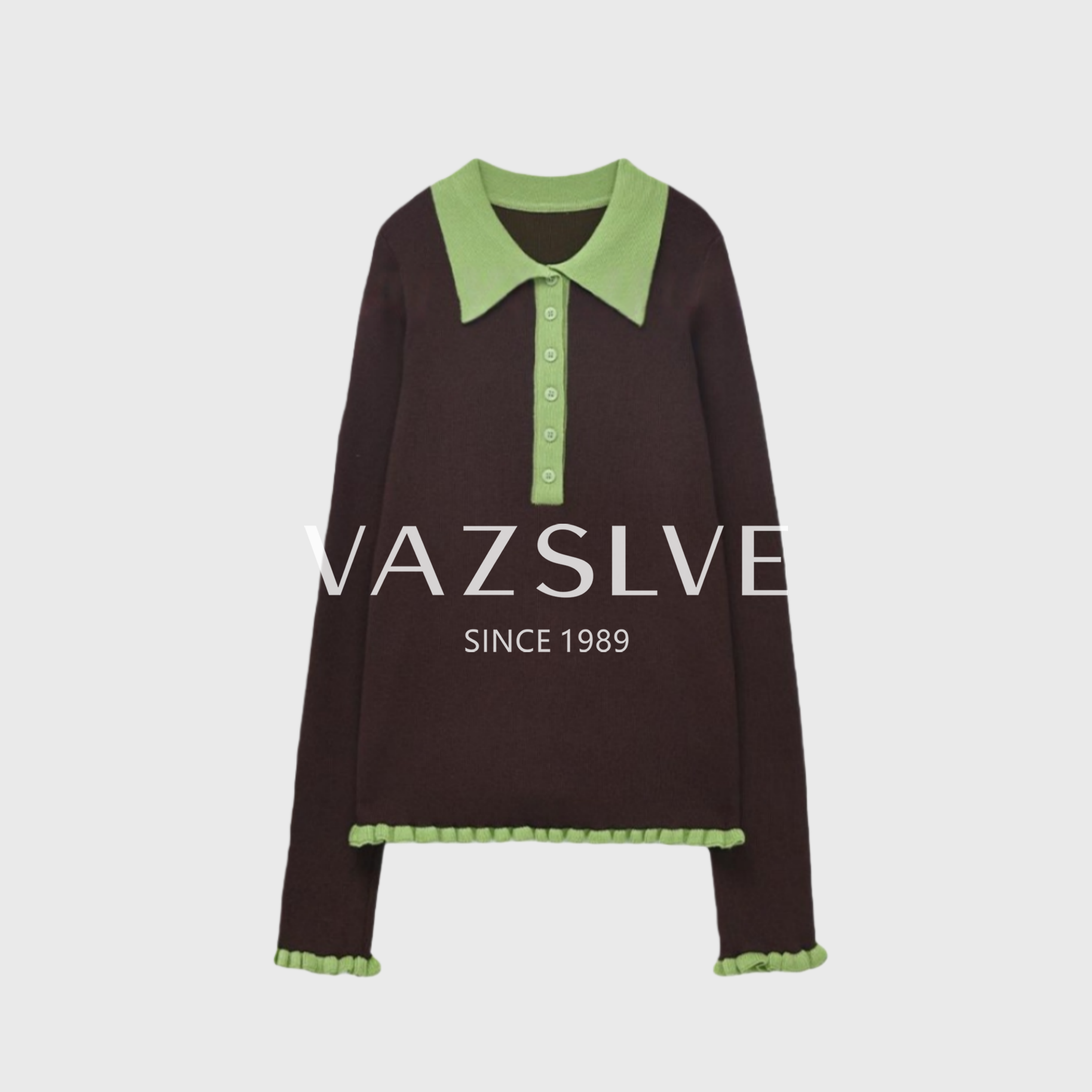 【VAZSLVE/全新奢品】捡漏 14针细羊毛翻领木耳边拼针织衫msl1115