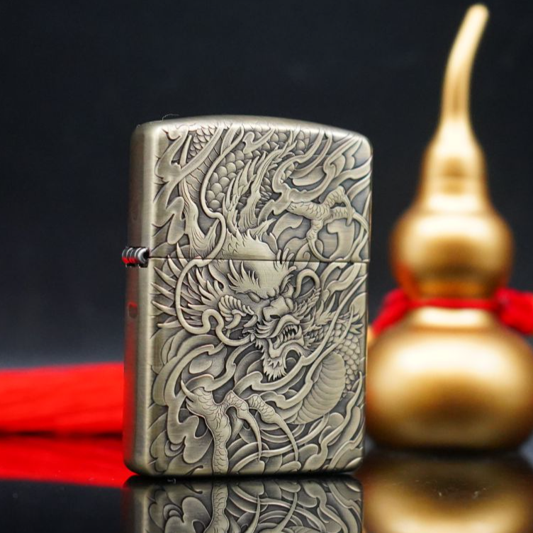 ZIPPO/之宝打火机 龙行天下盔甲黄铜双面精雕【小飞火机】DYJ1