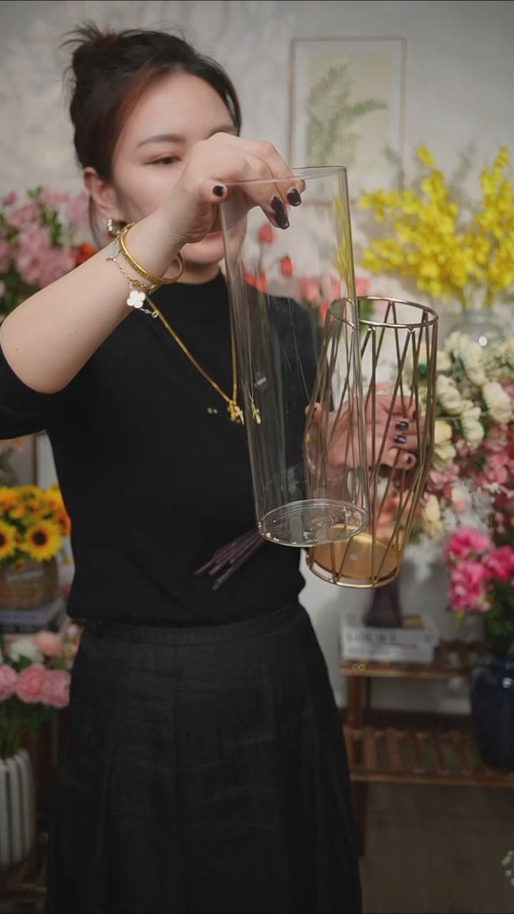 大号玻璃花瓶带花器
