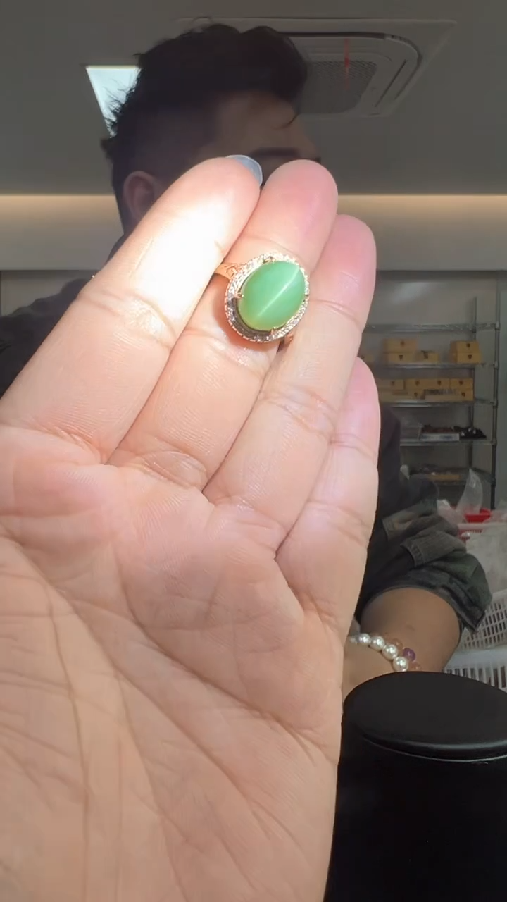 【闪购商品】和田玉戒指银S925镶嵌和田玉猫眼戒指