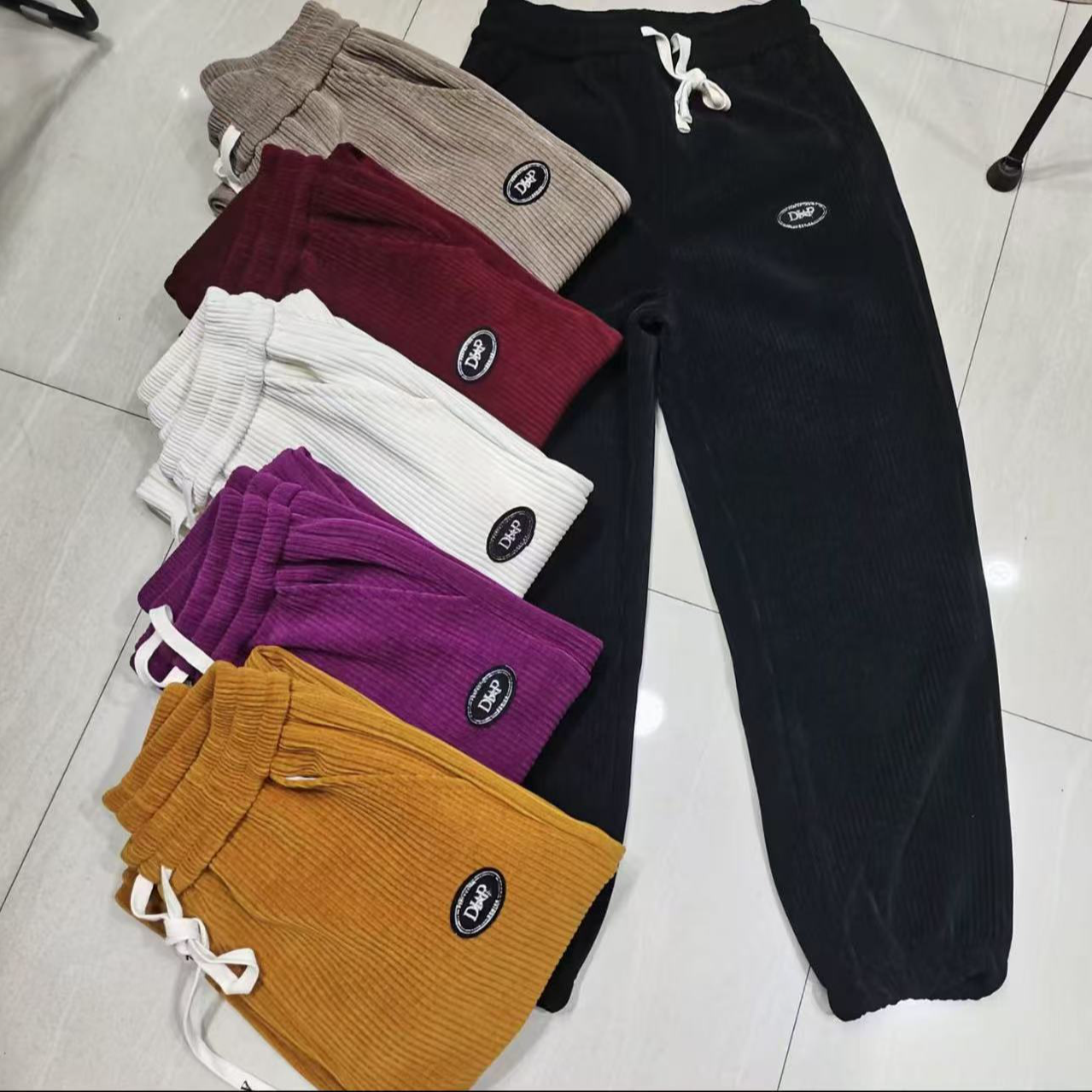 早春季加厚休闲女裤时尚宽松纯色百搭针织潮流加绒抽绳韩版