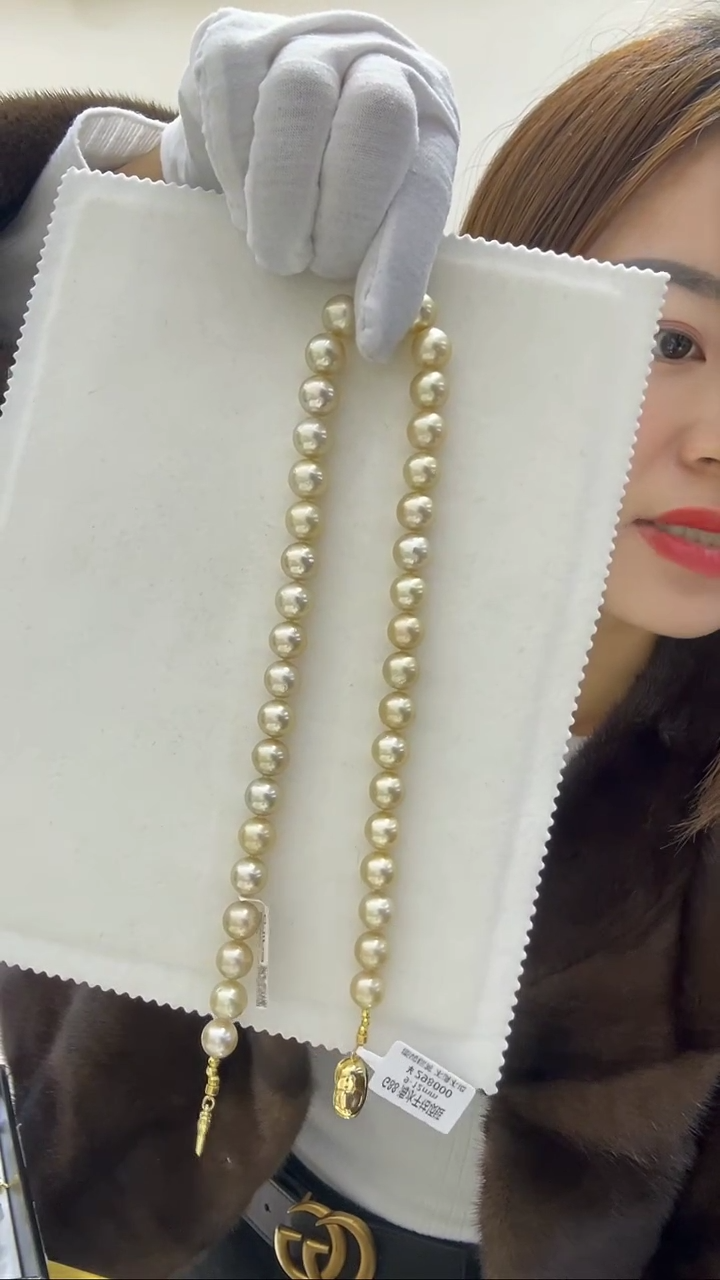 【闪购商品】海水珍珠项链未镶嵌G88 干枯金 9-12多样性发一