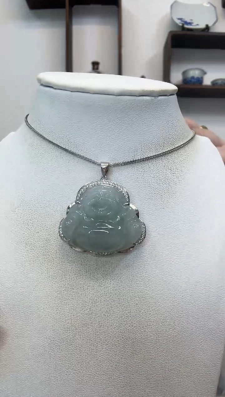 吊坠(赠链)银S925镶嵌翡翠冰蓝佛