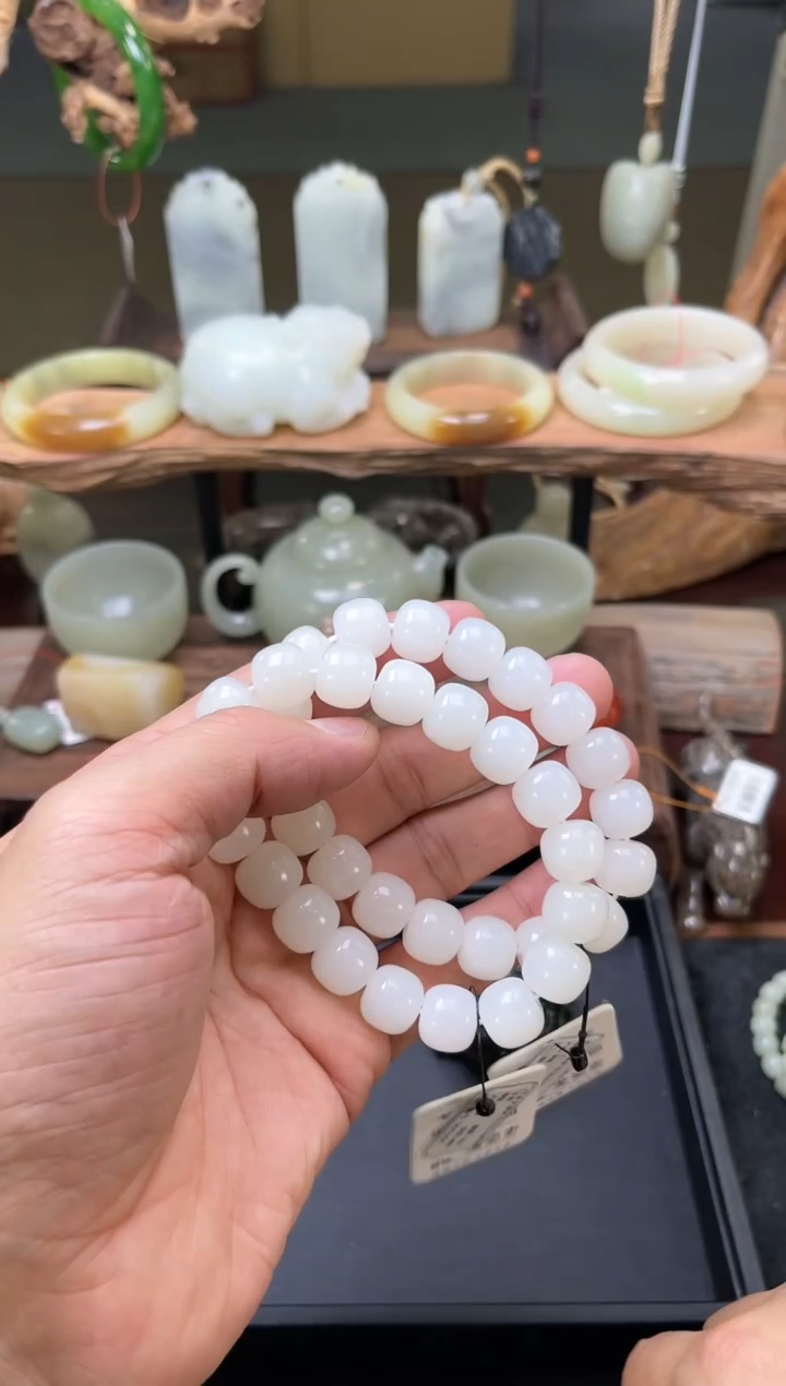 【闪购商品】和田玉手串未镶嵌卡12+且末天泰白玉 老型多样性发一