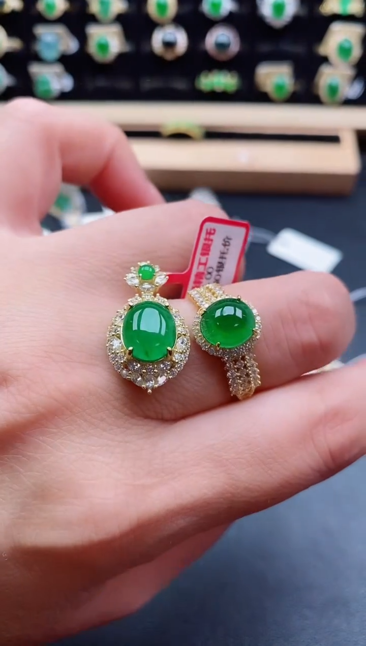 银S925镶嵌戒指翡翠1