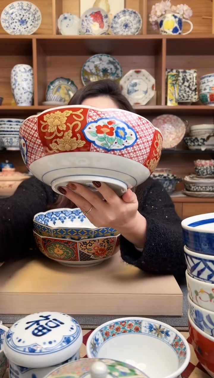 赤绘桔梗20.5cm花边钵