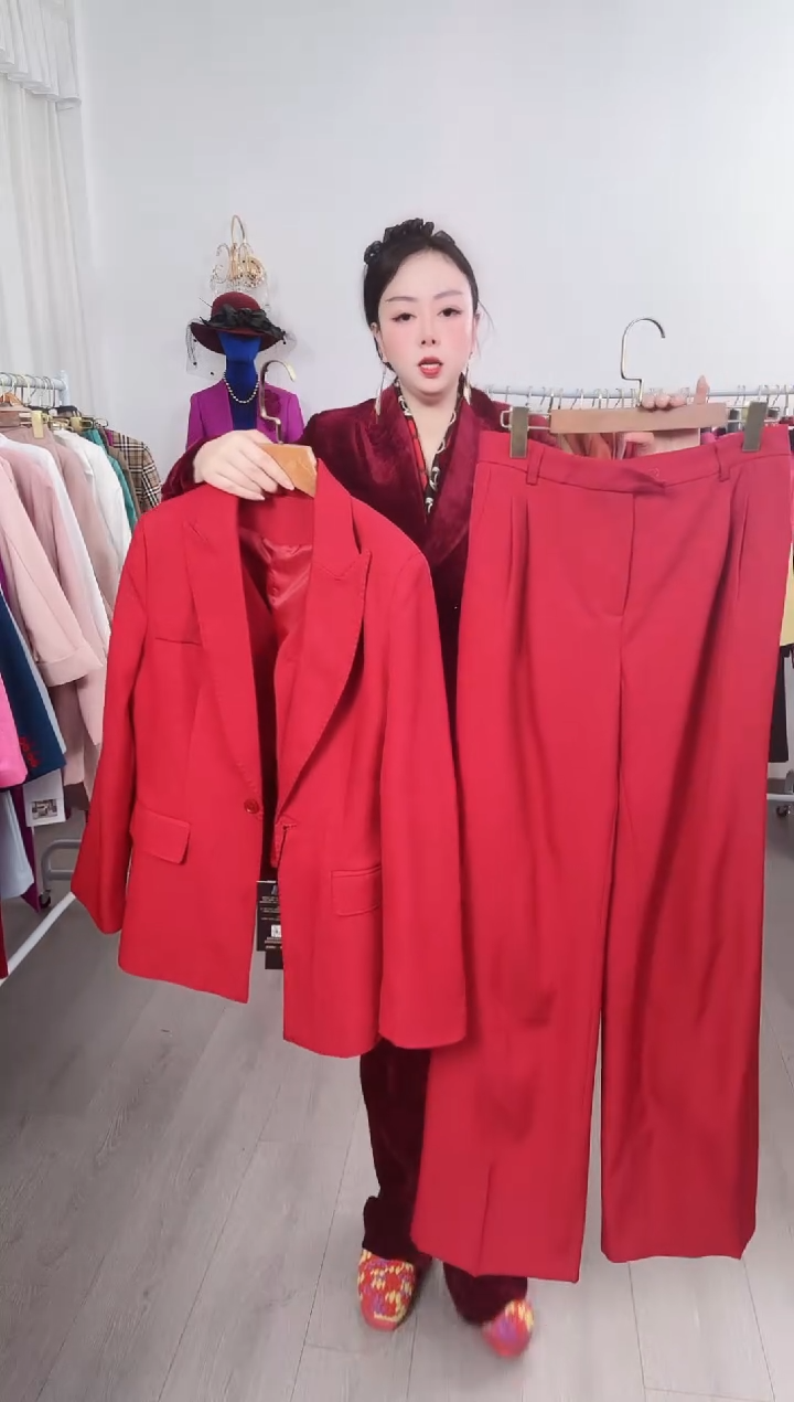 XL码直筒裤套装  