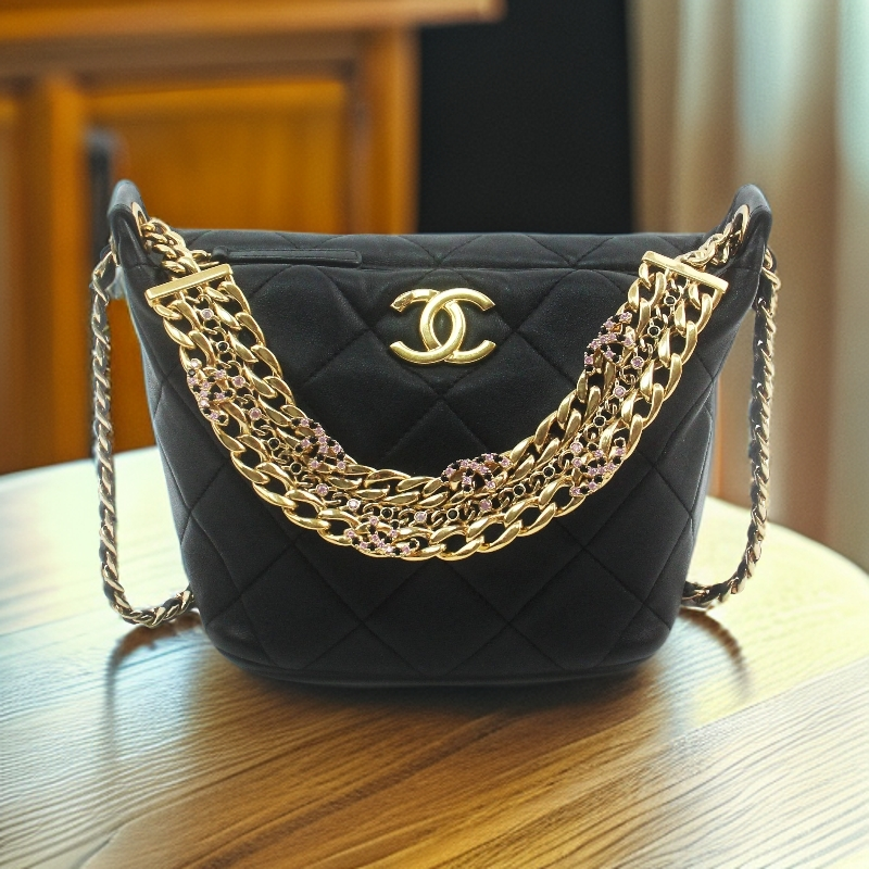 95新 Chanel/香奈儿 81447B 24C hobo饺子包FANCY CC单肩斜挎包