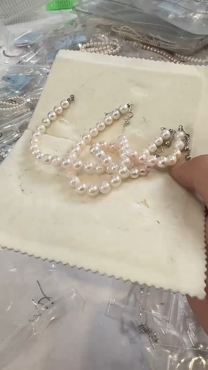 银S925镶嵌手链海水珍珠7-8mm 爱心尾链-孤品