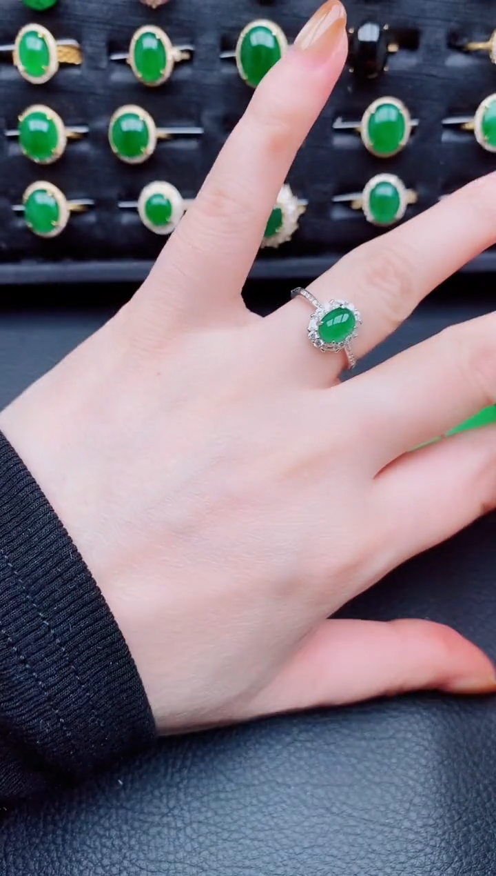 【闪购商品】翡翠戒指银S925镶嵌天然a货翡翠125