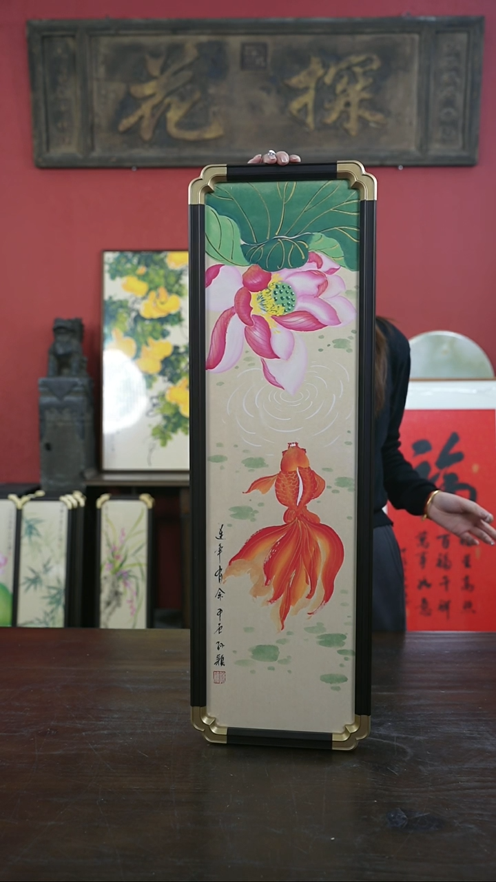 【闪购商品】书法手绘20*70-A611荷花锦鲤-