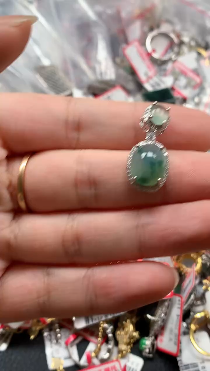银S925镶嵌戒指翡翠天然A货缅甸翡翠