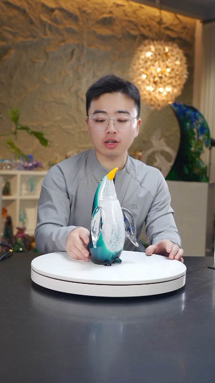 手工艺品琉璃宝石蓝企鹅摆件
