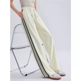 【沫】韩版休闲高腰撞色条纹柔软拖地阔腿裤女063品牌折扣25秋
