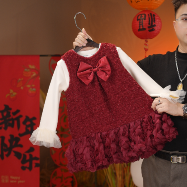 2025冬季新品女童加绒加厚JY26裙白色打底衫两件套