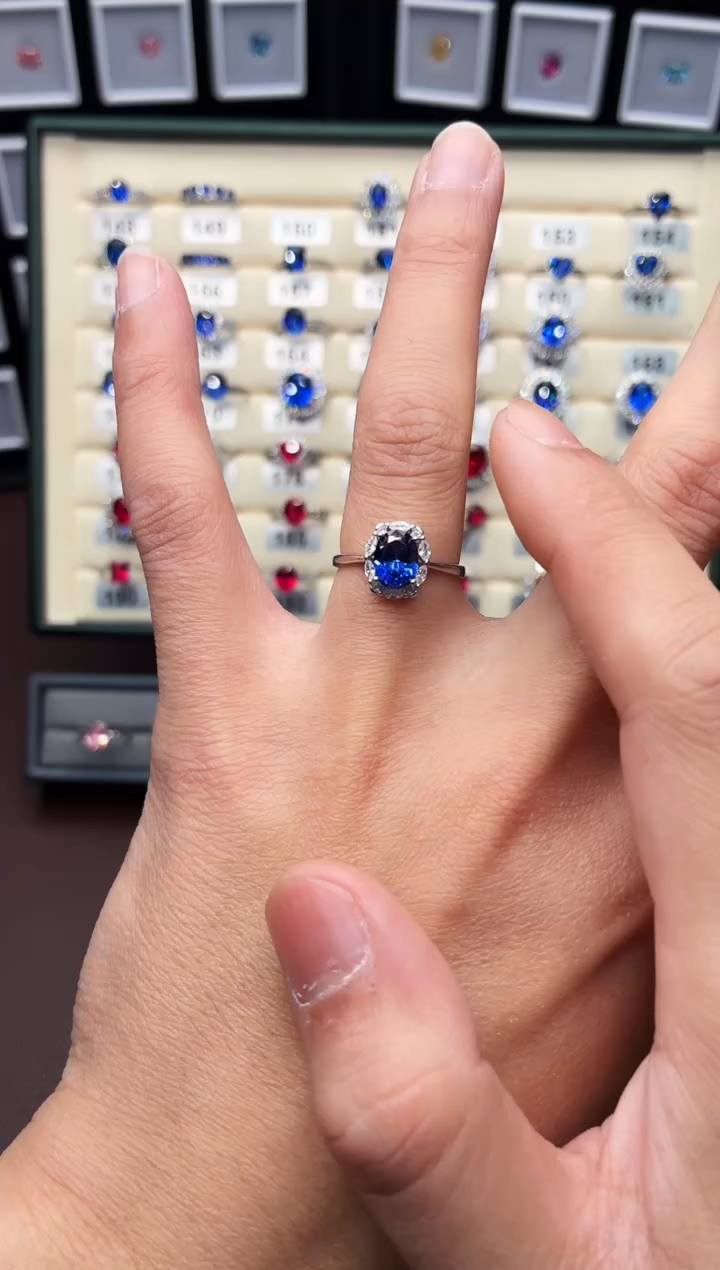 戒指蓝宝石银S925镶嵌111