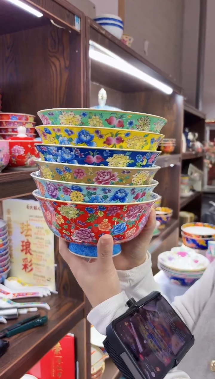 珐琅 7英寸面碗6个景德镇陶瓷 
