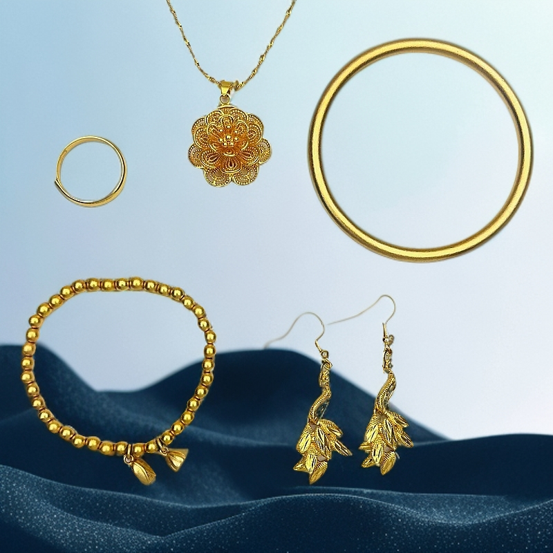 【丽姐】合金五件套手镯+吊坠+戒指+手链+耳坠（ZL76264）（赠合金链）