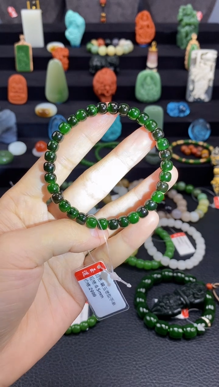 【闪购商品】和田玉未镶嵌-6.5mm碧玉老型手串