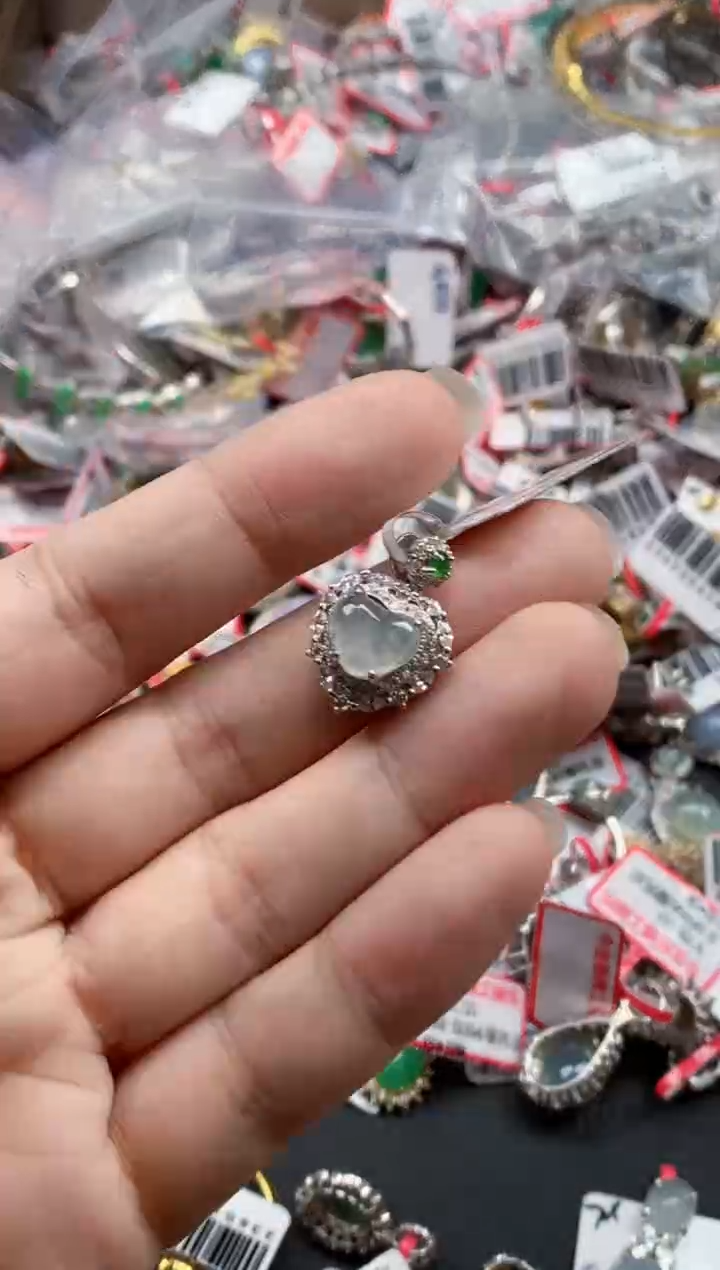 银S925镶嵌戒指翡翠天然A货缅甸翡翠