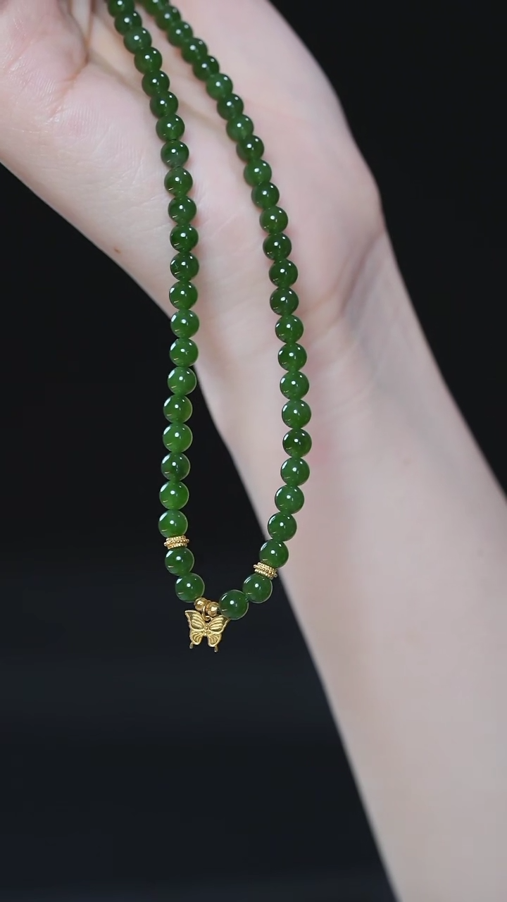 【闪购商品】和田玉项链未镶嵌俄料碧玉辣阳绿色微猫
