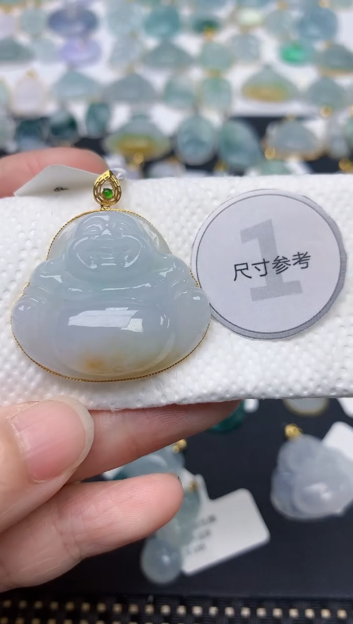 颈饰18K金镶嵌翡翠天然缅甸A货翡翠