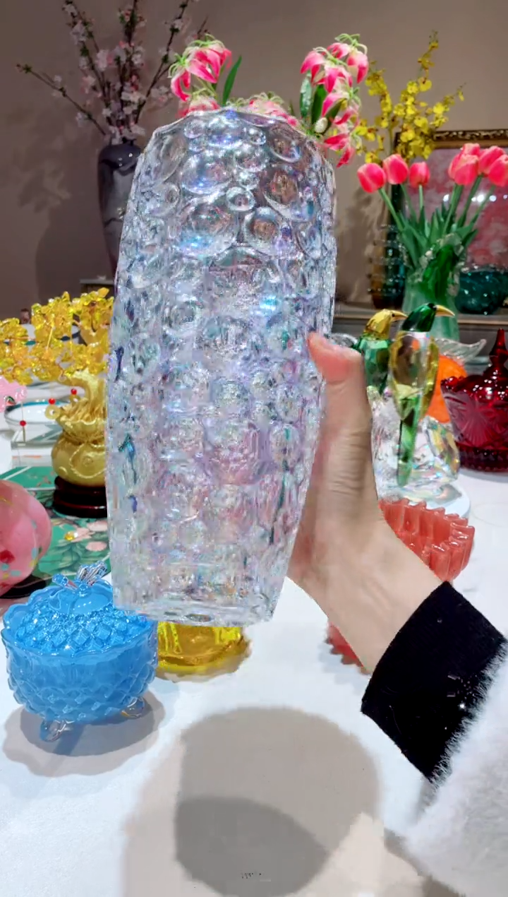 【闪购商品】琉璃手工艺品白色泡泡花瓶 微瑕