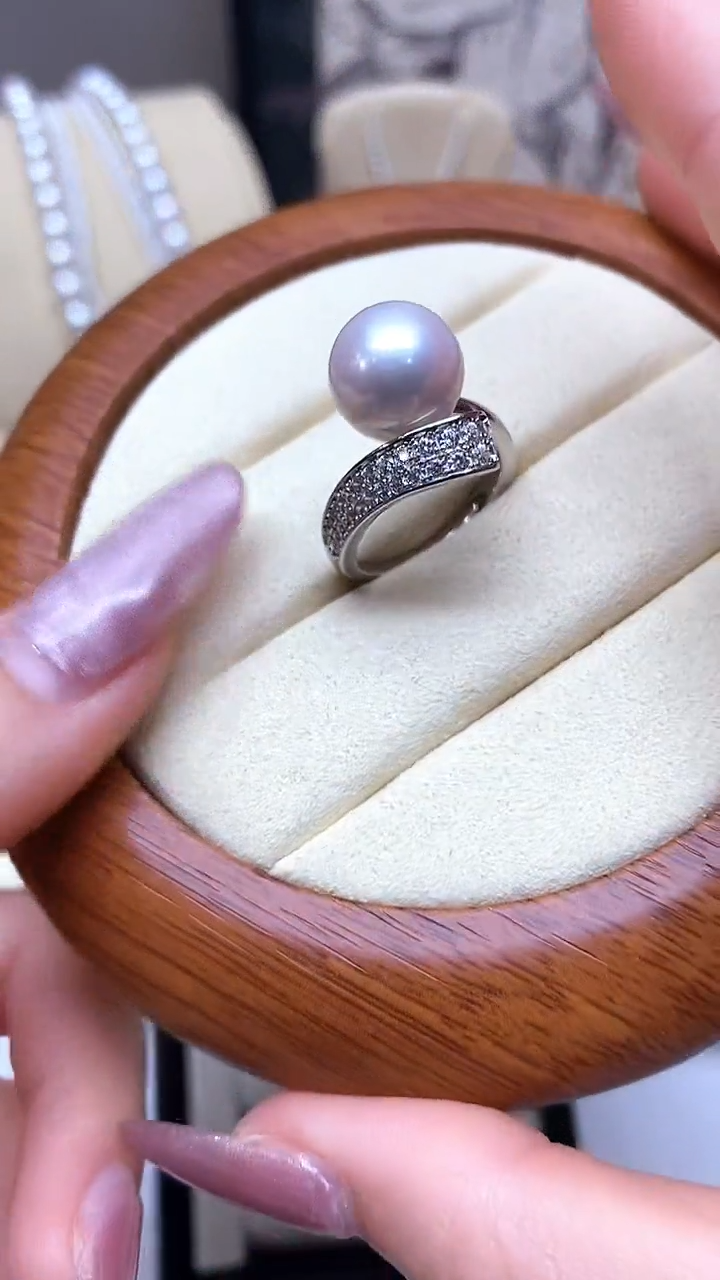 银S925镶嵌戒指淡水珍珠11-12mm