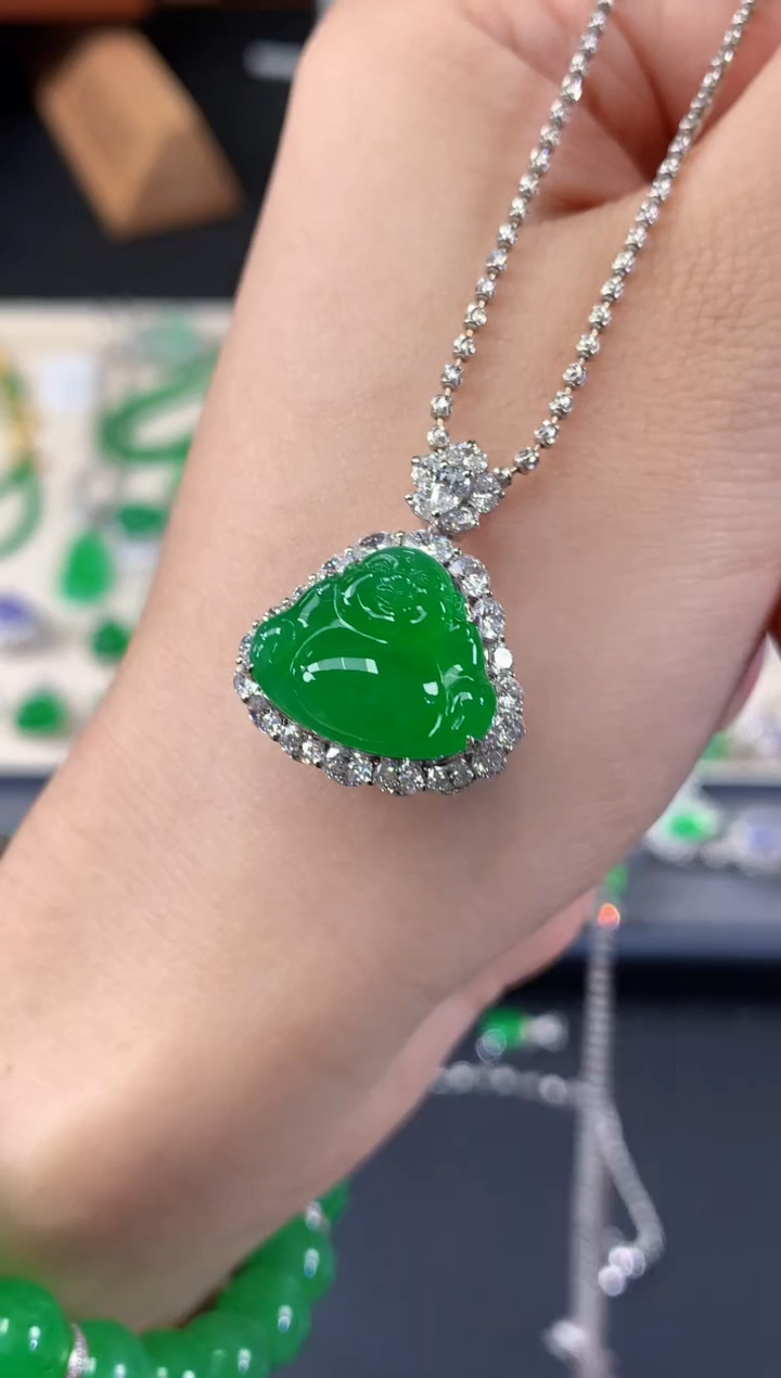 翡翠18K金镶嵌吊坠(不含链)Z385|98000