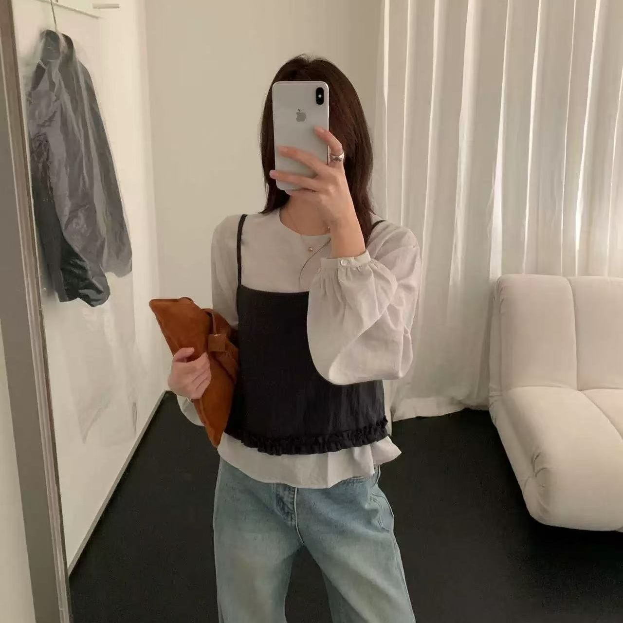 8616韩女穿搭 慵懒衬衣西装吊带马甲套装 