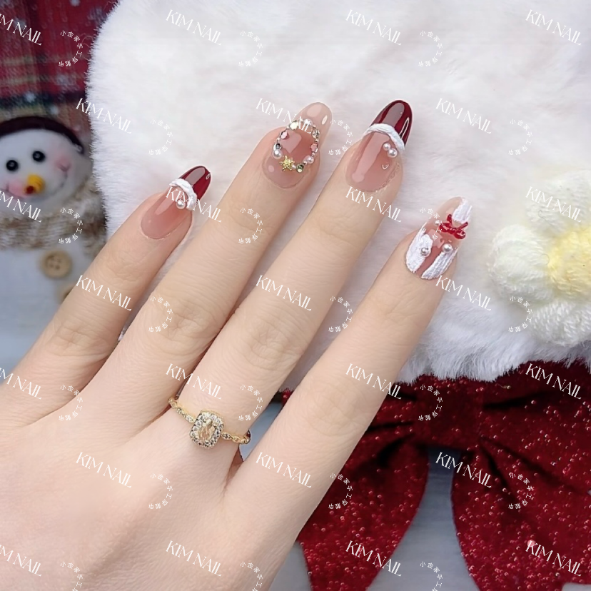 小金家[初雪]手工穿戴甲安可拉红显白轻奢光疗美甲