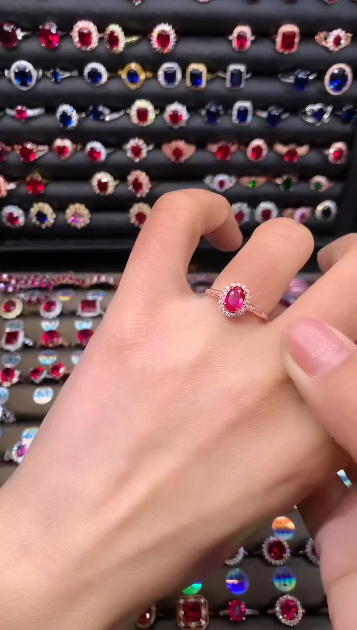 【闪购商品】红宝石戒指银S925镶嵌57玫瑰金